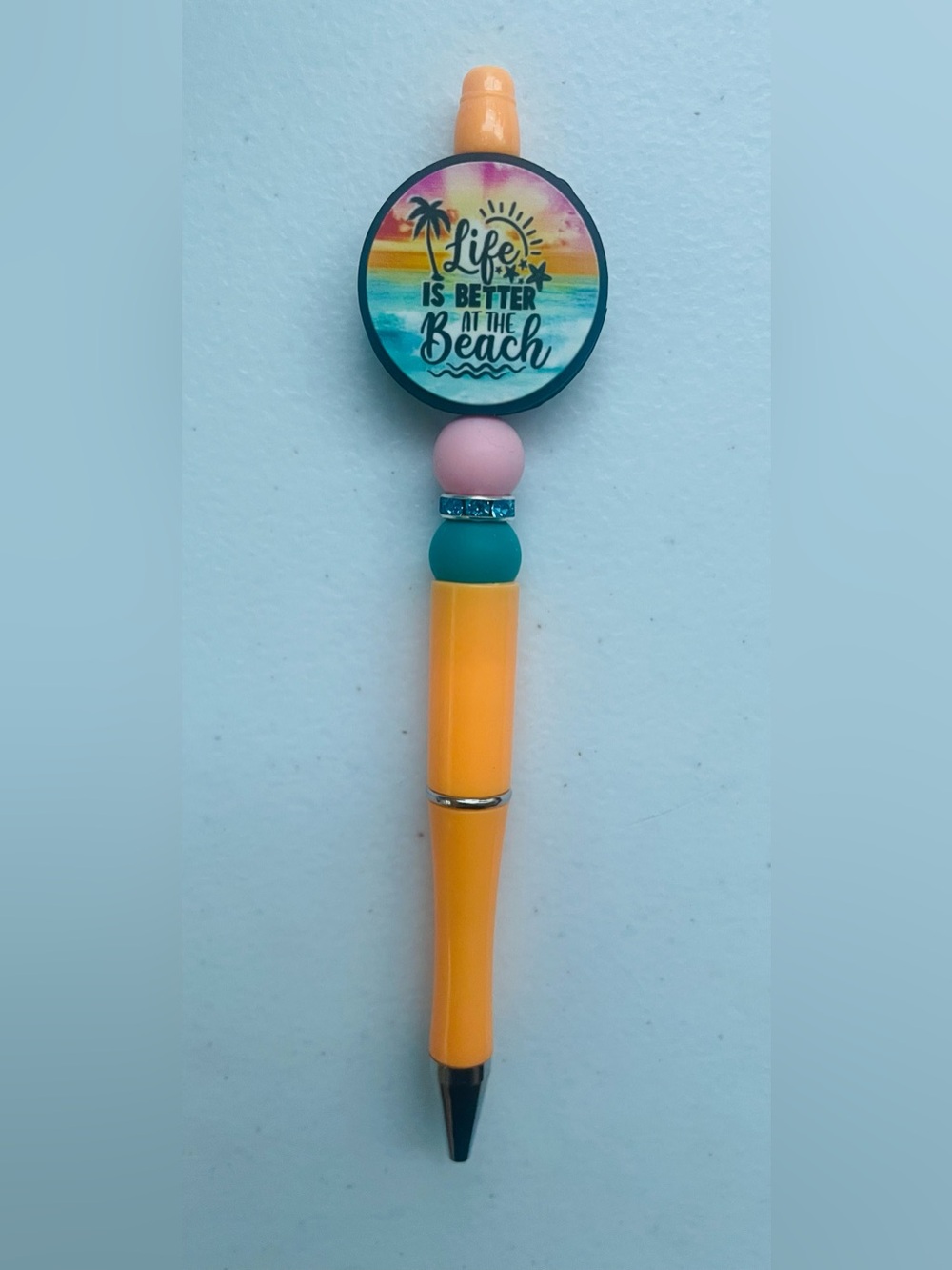 Life Is Better at the Beach Orange Beaded Pen